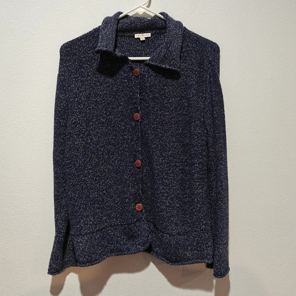 tinu & stu Sweaters - Tinu & Stu Cardigan Large Sweater Knit Navy Blue Button Up 100% Cotton
